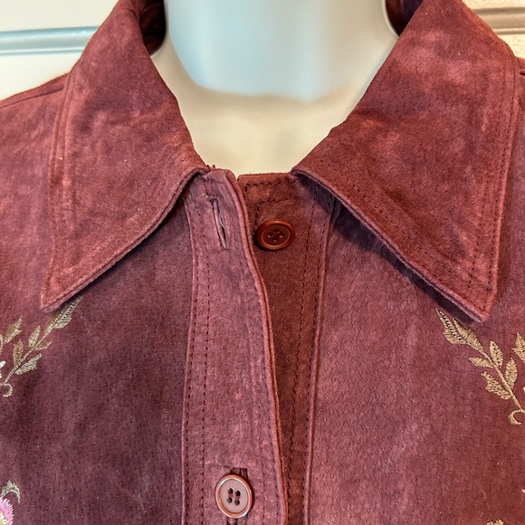 Brandon Thomas Maroon Suede Leather Embroidered Blazer Sz L - Picture 4 of 12